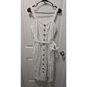 Time and Tru Women's White Button Down Sleeveless Summer Dress Belted Sz. M 8-10